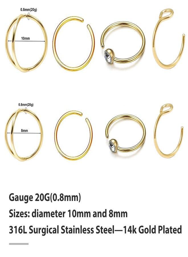 NICITY 8Pcs Gold Fake Nose Ring Set Non Piercing Nose Rings for Women Men Girl - Image 2
